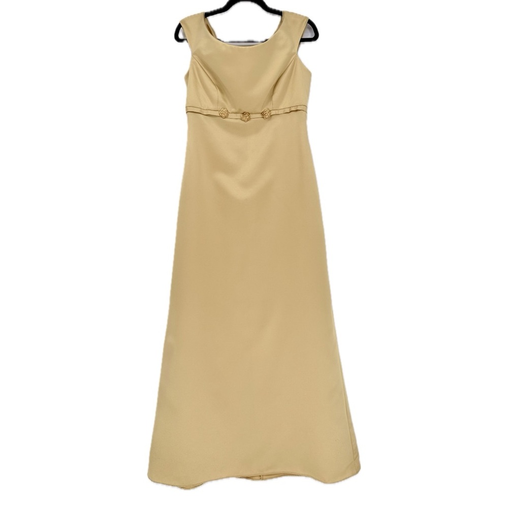 90s Vintage Alfred Angelo Satin Pastel Butter Yellow Gold Maxi Prom Dress A-Line